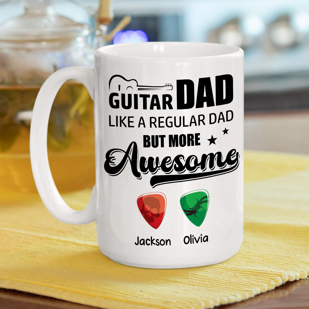 Guitar Dad Rocks Hard - Personalized Custom Coffee Mug - Image 4