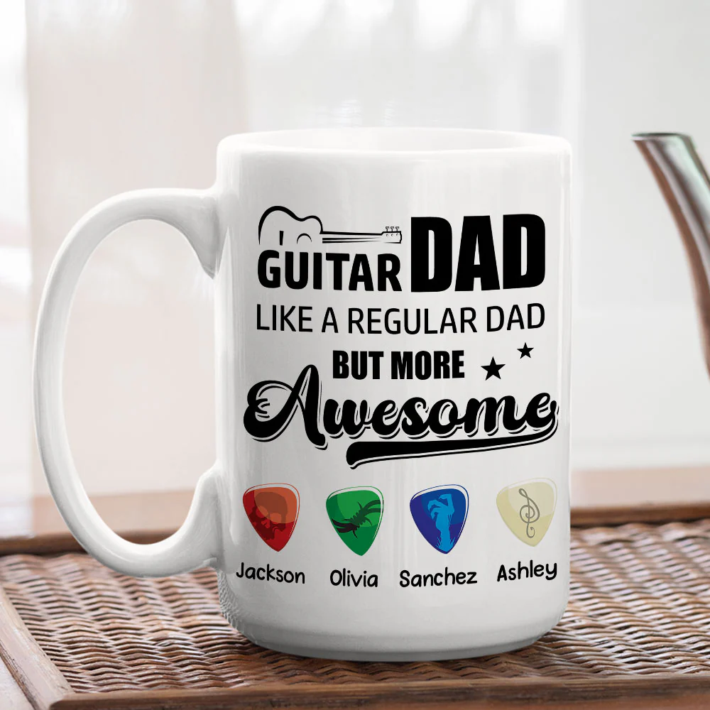Guitar Dad Rocks Hard - Personalized Custom Coffee Mug - Image 5