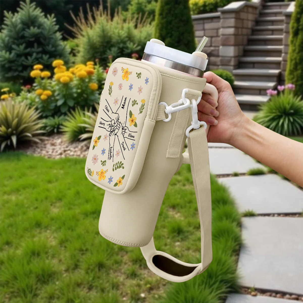 Hand In Hand - Personalized Custom Water Bottle Carrier Bag - Image 3