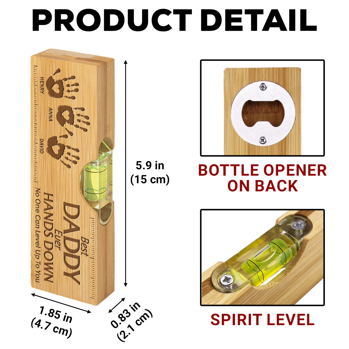 Hands Down We Love You Dad Grandpa - Personalized Custom Engraved Wooden Spirit Level Bottle Opener - Image 5