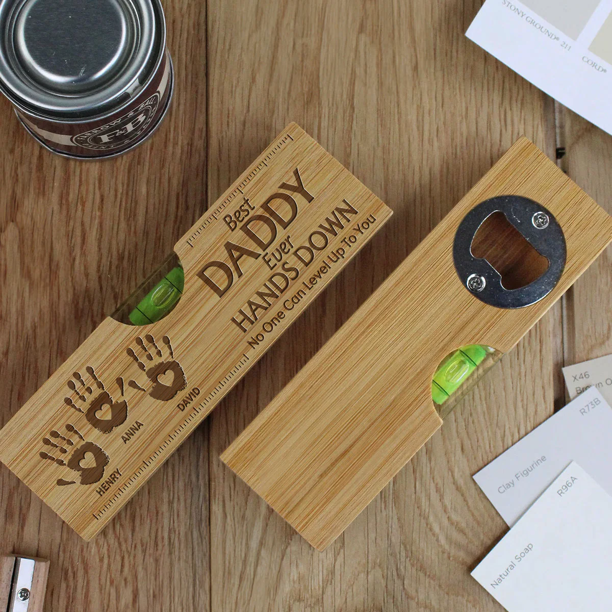 Hands Down We Love You Dad Grandpa - Personalized Custom Engraved Wooden Spirit Level Bottle Opener - Image 3