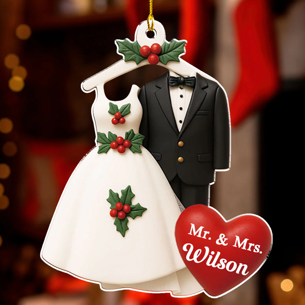 Happily Married - Personalized Custom 3D Effect Acrylic Ornament - Image 2