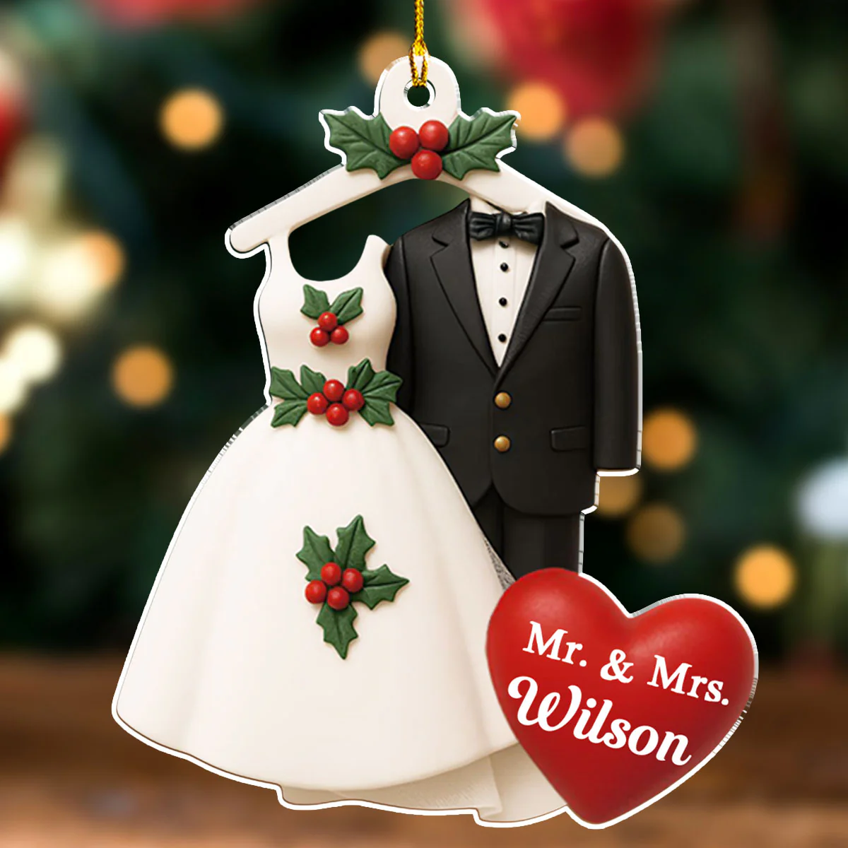 Happily Married - Personalized Custom 3D Effect Acrylic Ornament - Image 4
