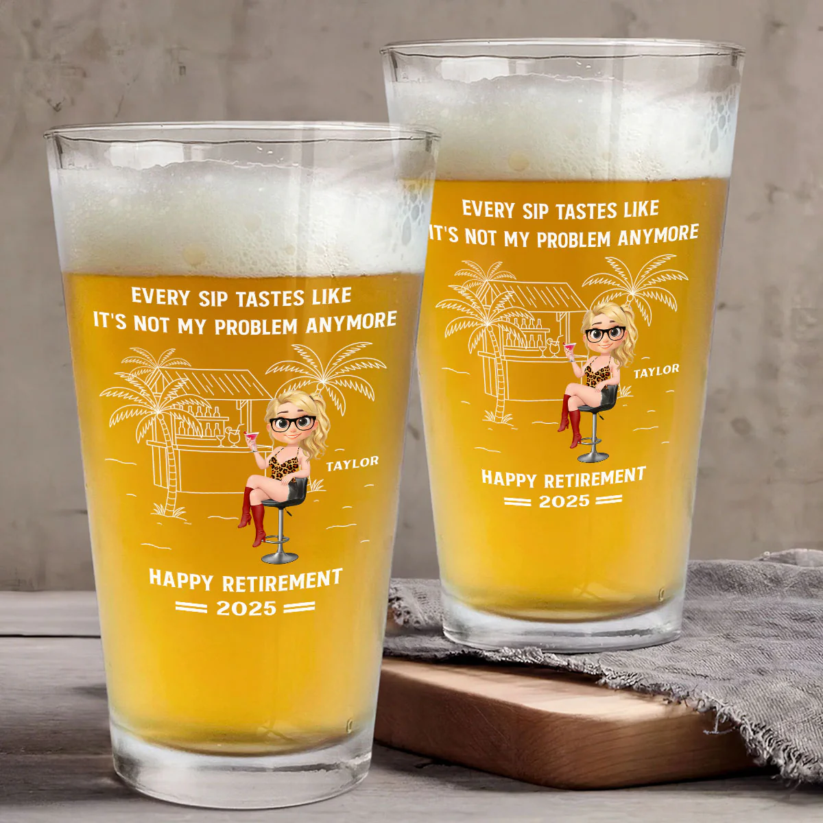 Happily Retired - Personalized Custom Beer Glass - Image 4