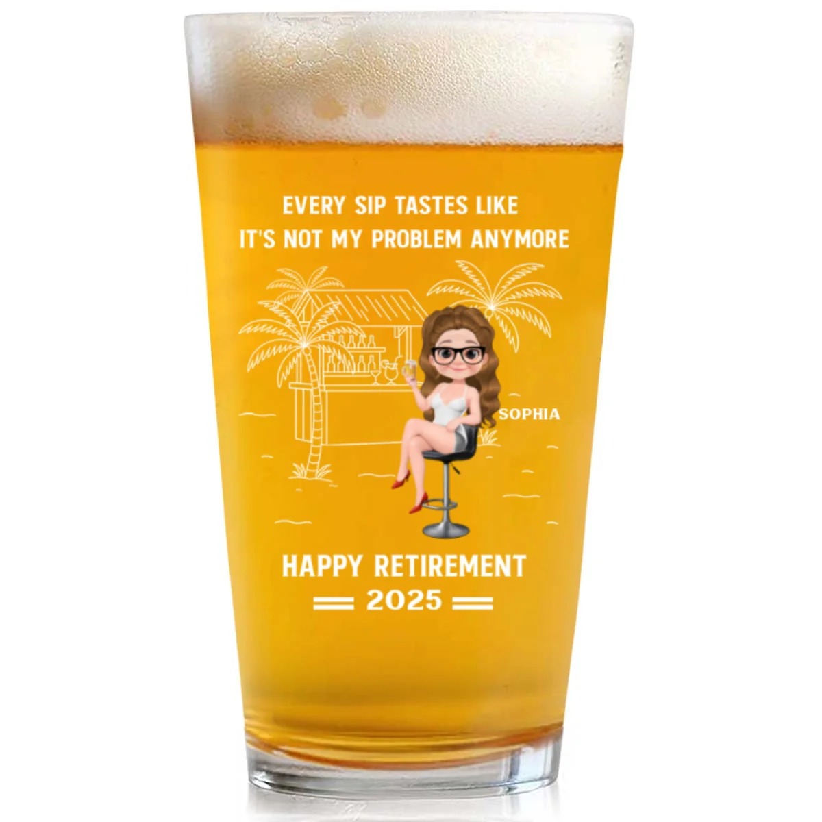 Happily Retired - Personalized Custom Beer Glass - Image 5