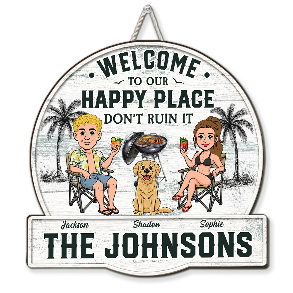 Happiness Happens Right Here - Personalized Custom Wood Sign