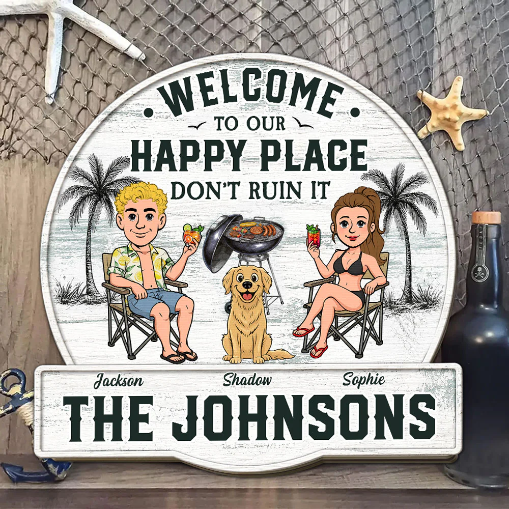 Happiness Happens Right Here - Personalized Custom Wood Sign - Image 2