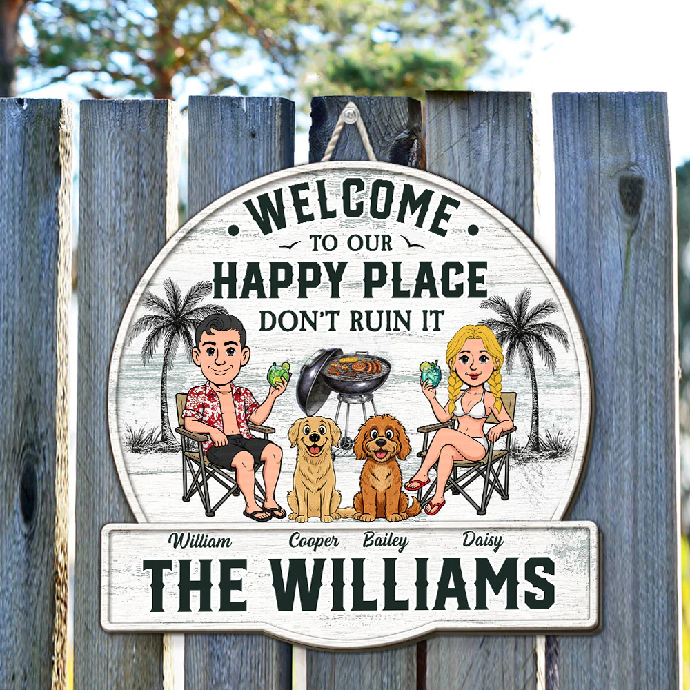 Happiness Happens Right Here - Personalized Custom Wood Sign - Image 5