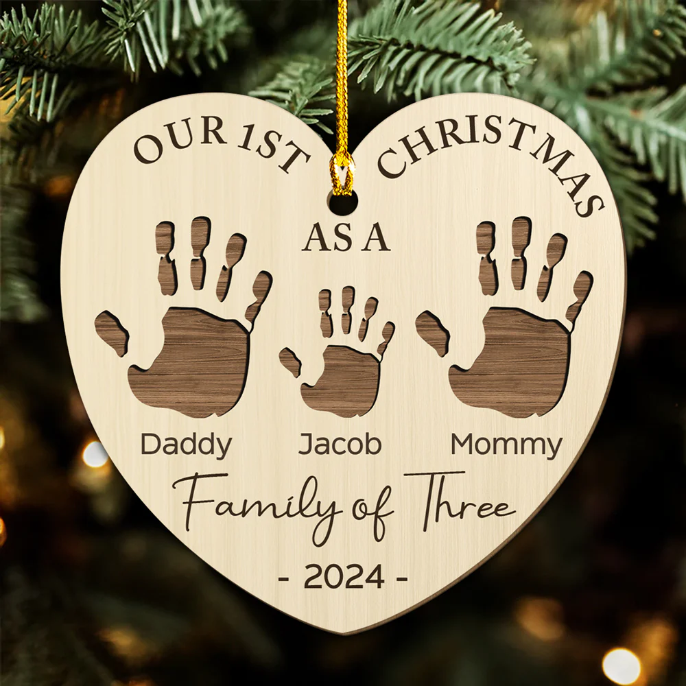 Happy 1st Christmas As A Family - Personalized Custom Wood Ornament - Image 2