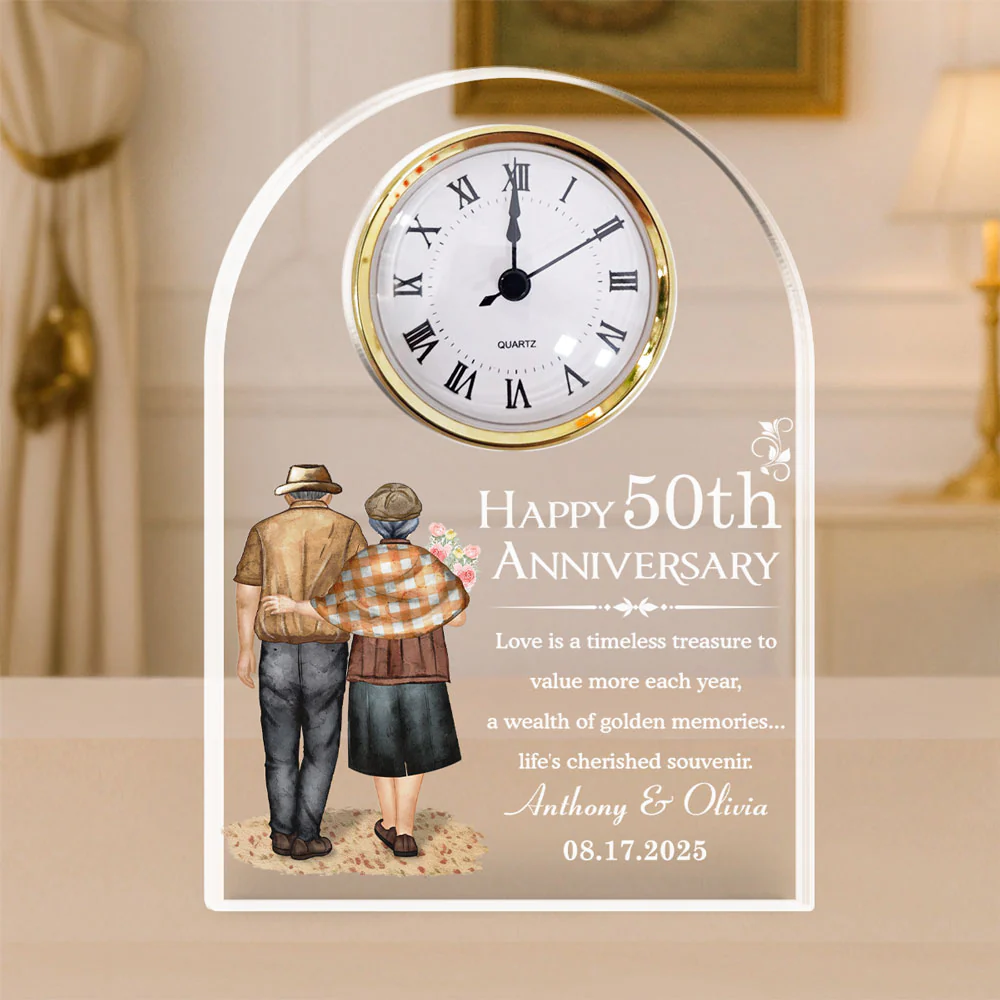 Happy Anniversary - Personalized Custom Acrylic Desk Clock Plaque - Image 2