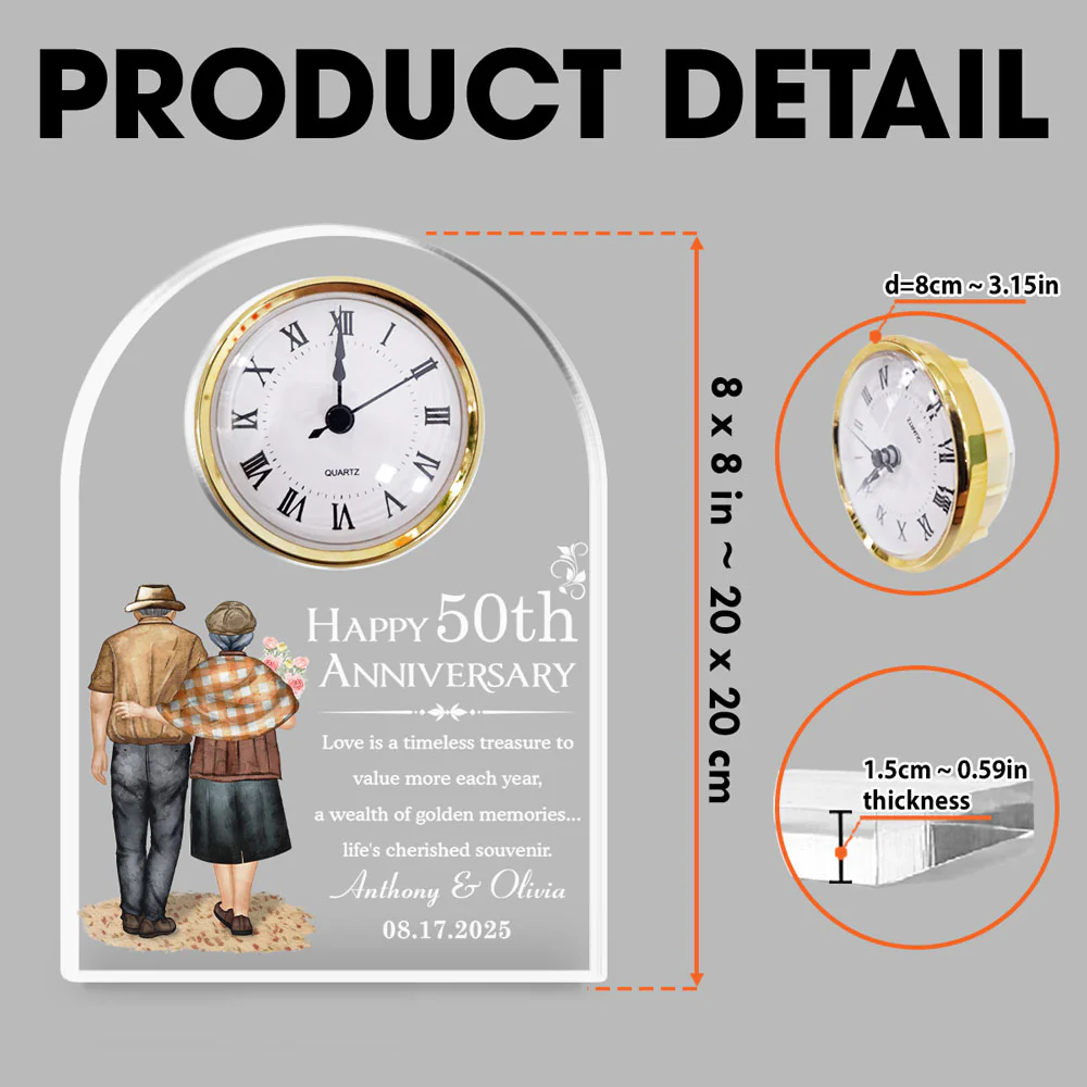 Happy Anniversary - Personalized Custom Acrylic Desk Clock Plaque - Image 6