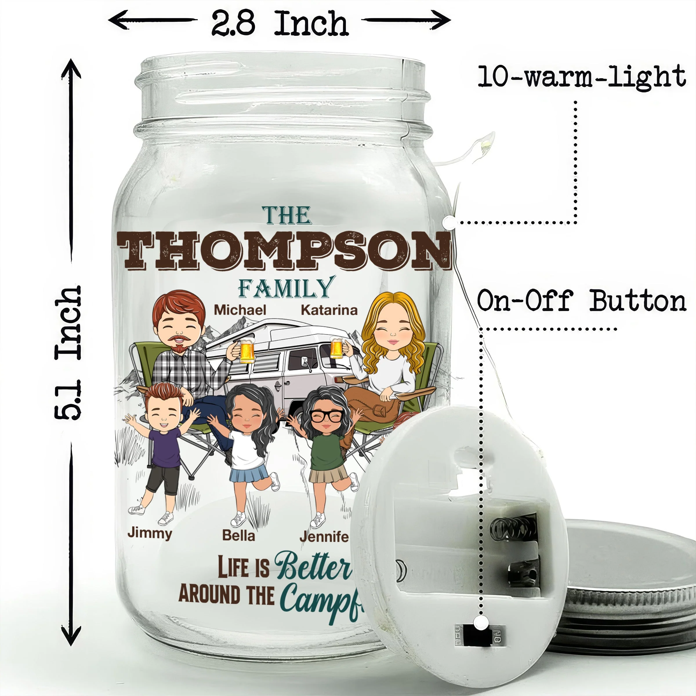 Happy Campers - Personalized Custom Mason Jar Light - Image 5