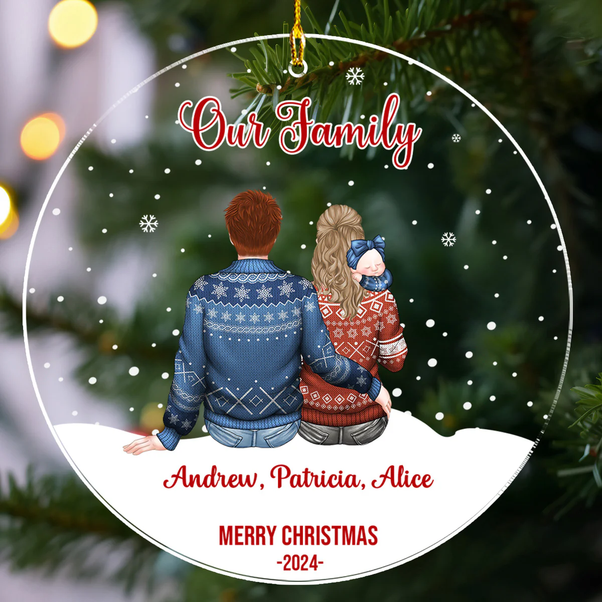 Happy Christmas Family 2024 - Personalized Custom Acrylic Ornament - Image 3
