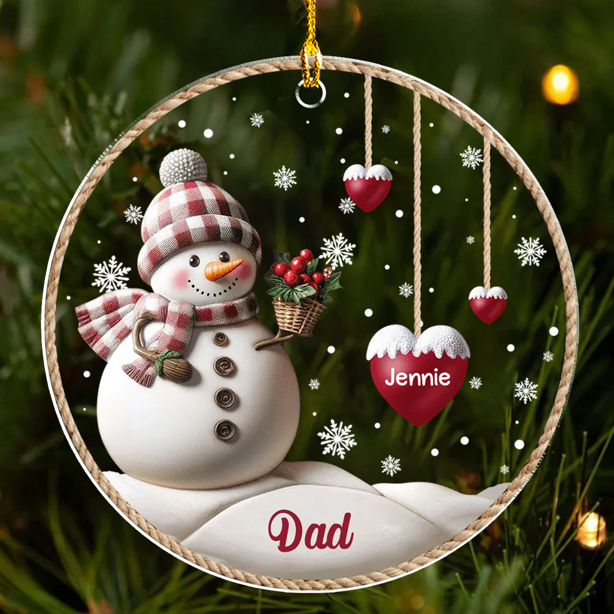 Happy Christmas Snowman Grandma - Personalized Custom 3D Inflated Effect Acrylic Ornament - Image 2