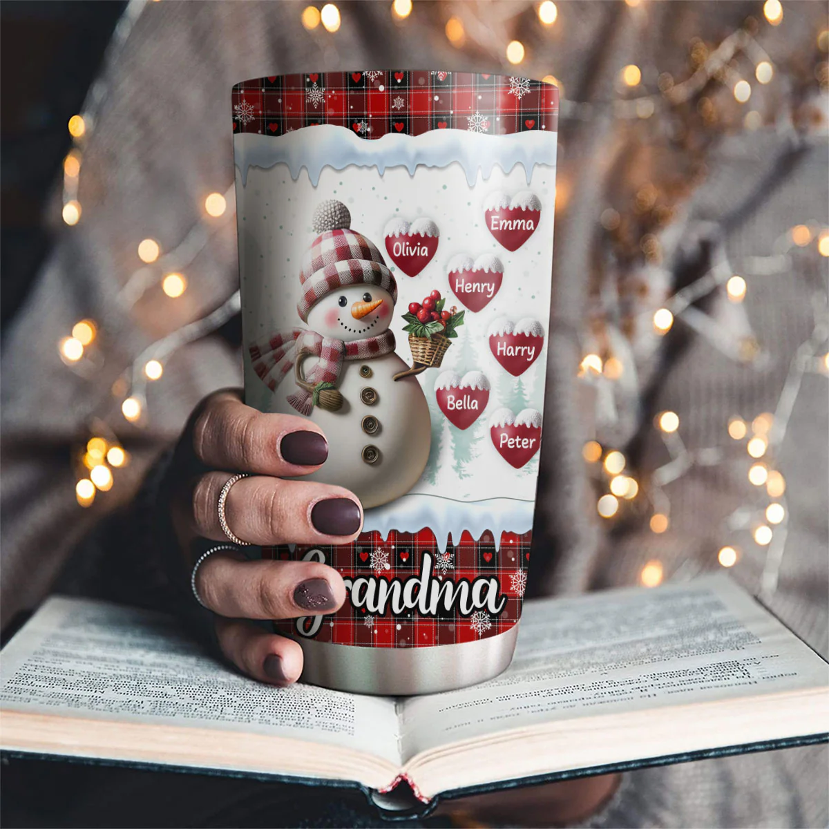 Happy Christmas Snowman Grandma - Personalized Custom Tumbler - Image 2