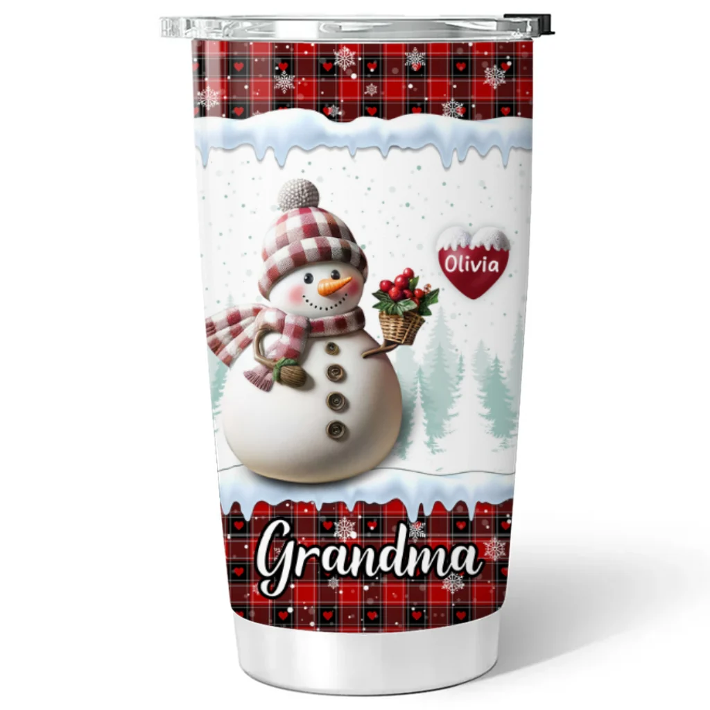 Happy Christmas Snowman Grandma - Personalized Custom Tumbler - Image 5