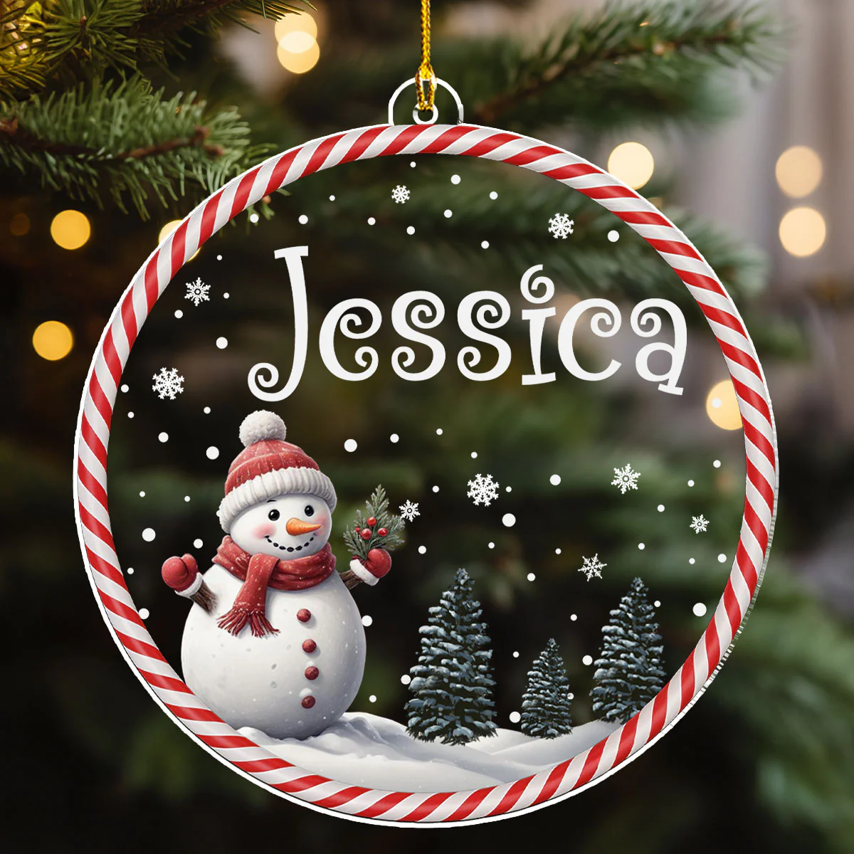 Happy Christmas Snowman - Personalized Custom Acrylic Ornament - Image 3