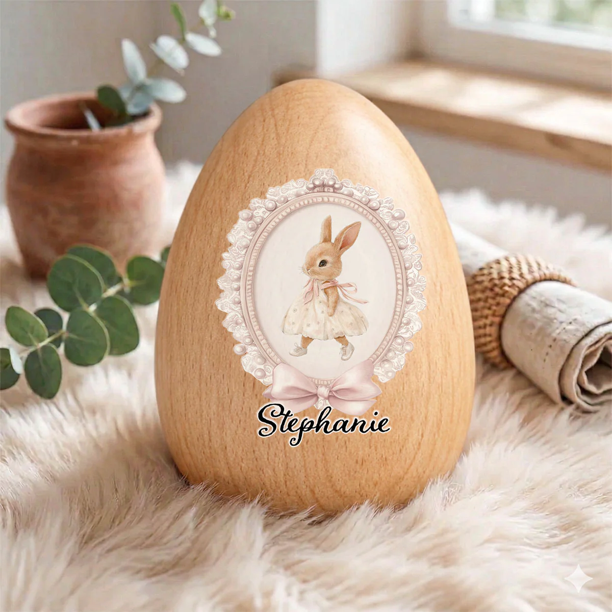 Happy Easter Cute Bunny - Personalized Custom Wooden Egg Shaker - Image 2
