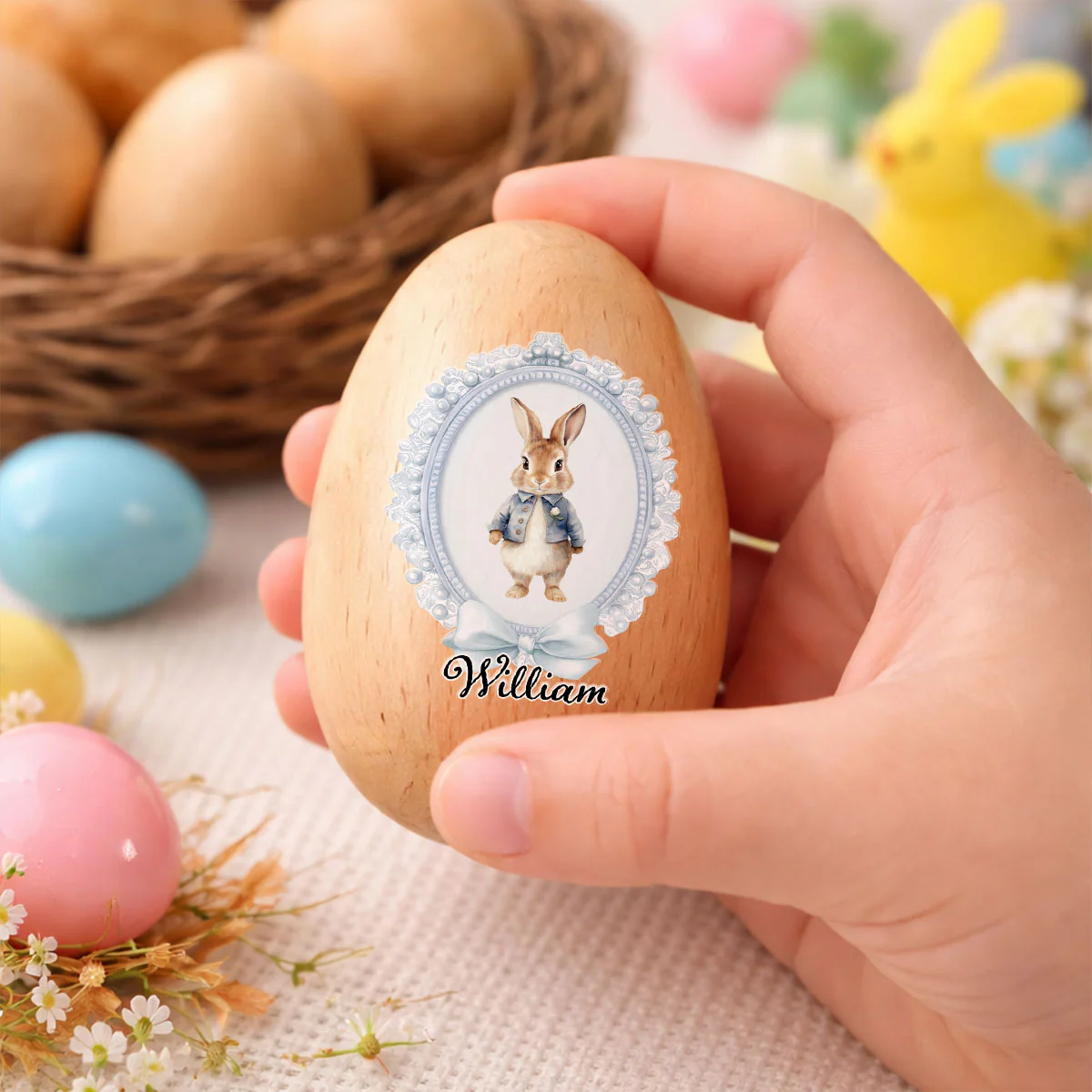 Happy Easter Cute Bunny - Personalized Custom Wooden Egg Shaker - Image 3