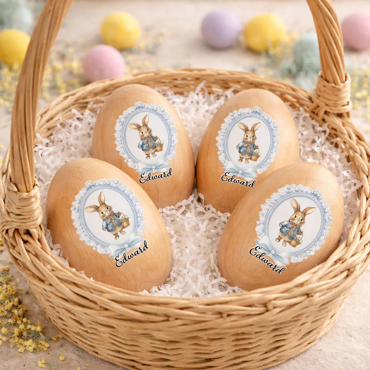 Happy Easter Cute Bunny - Personalized Custom Wooden Egg Shaker - Image 4