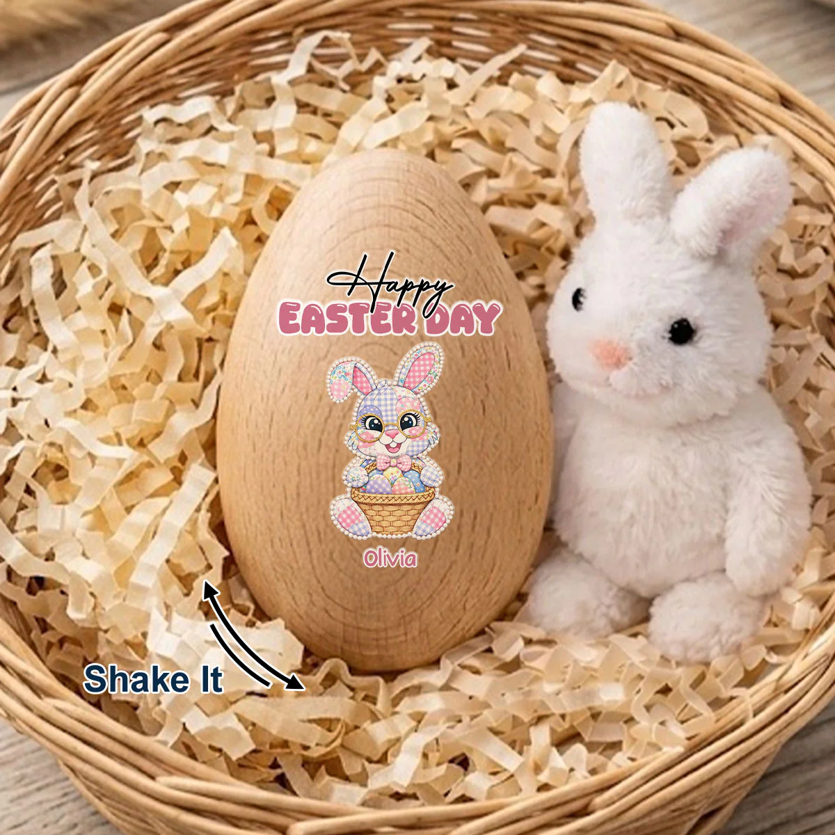 Happy Easter Day - Personalized Custom Wooden Egg Shaker