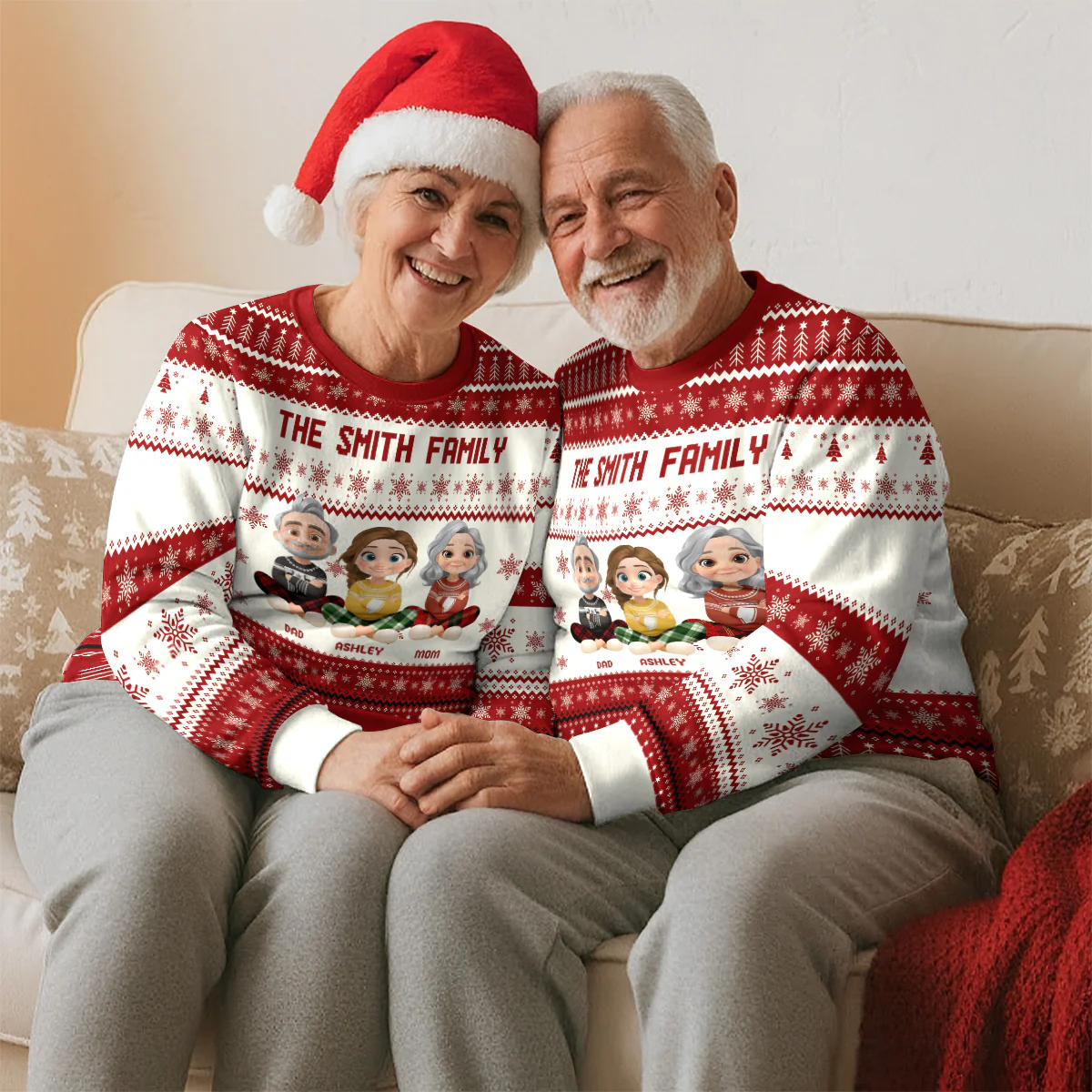 Happy Family Christmas - Personalized Custom All-Over-Print Sweatshirt - Image 5