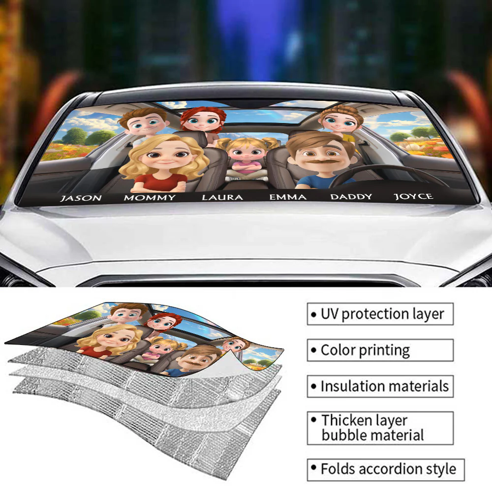 Happy Family - Personalized Car Sunshade - Image 5
