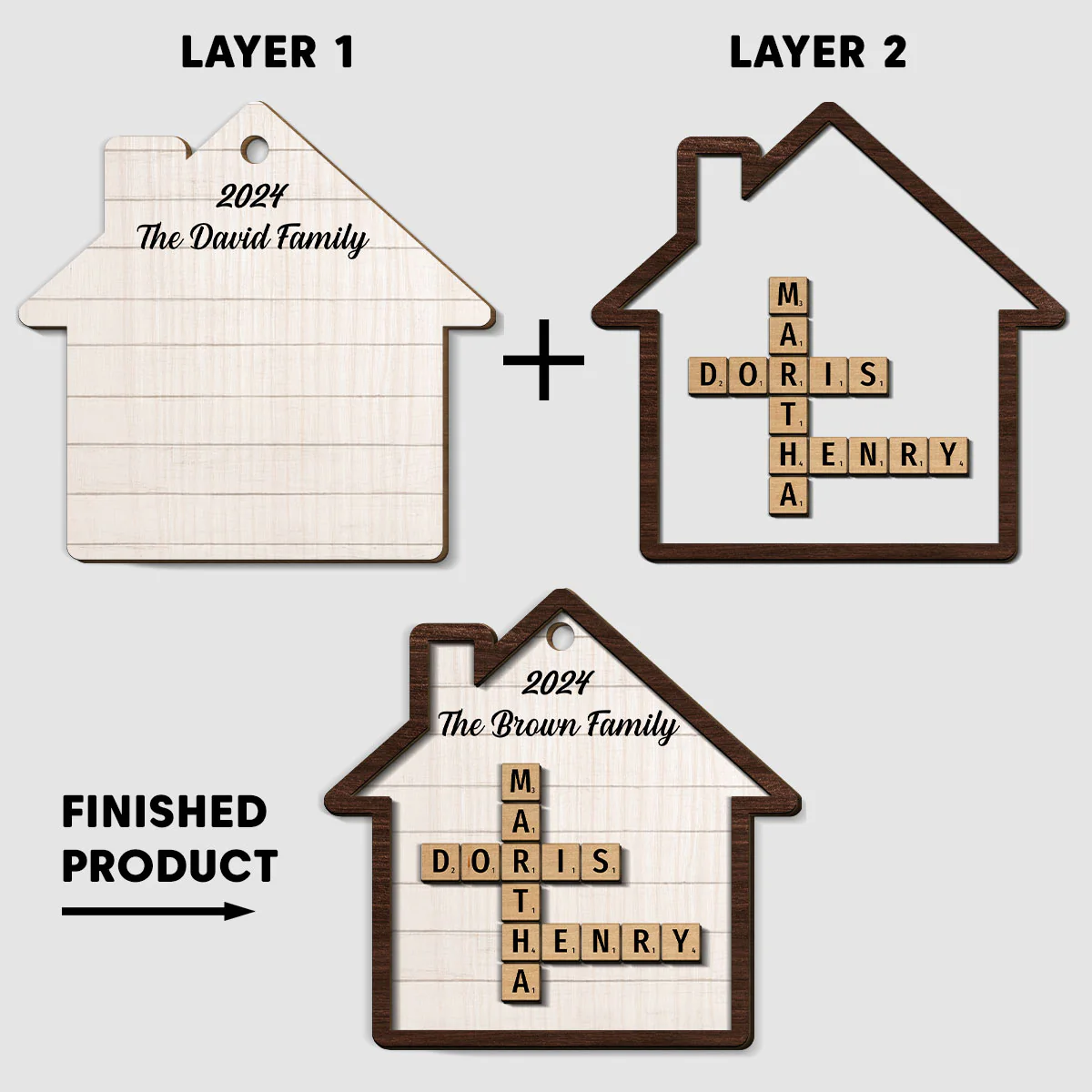 Happy Family - Personalized Custom Freeshape 2-Layered Wood Ornament - Image 4