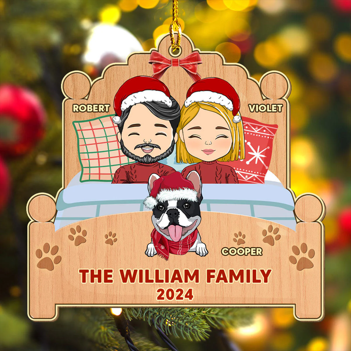 Happy Family With Pets - Personalized Custom 1-layered Wood Ornament - Image 3