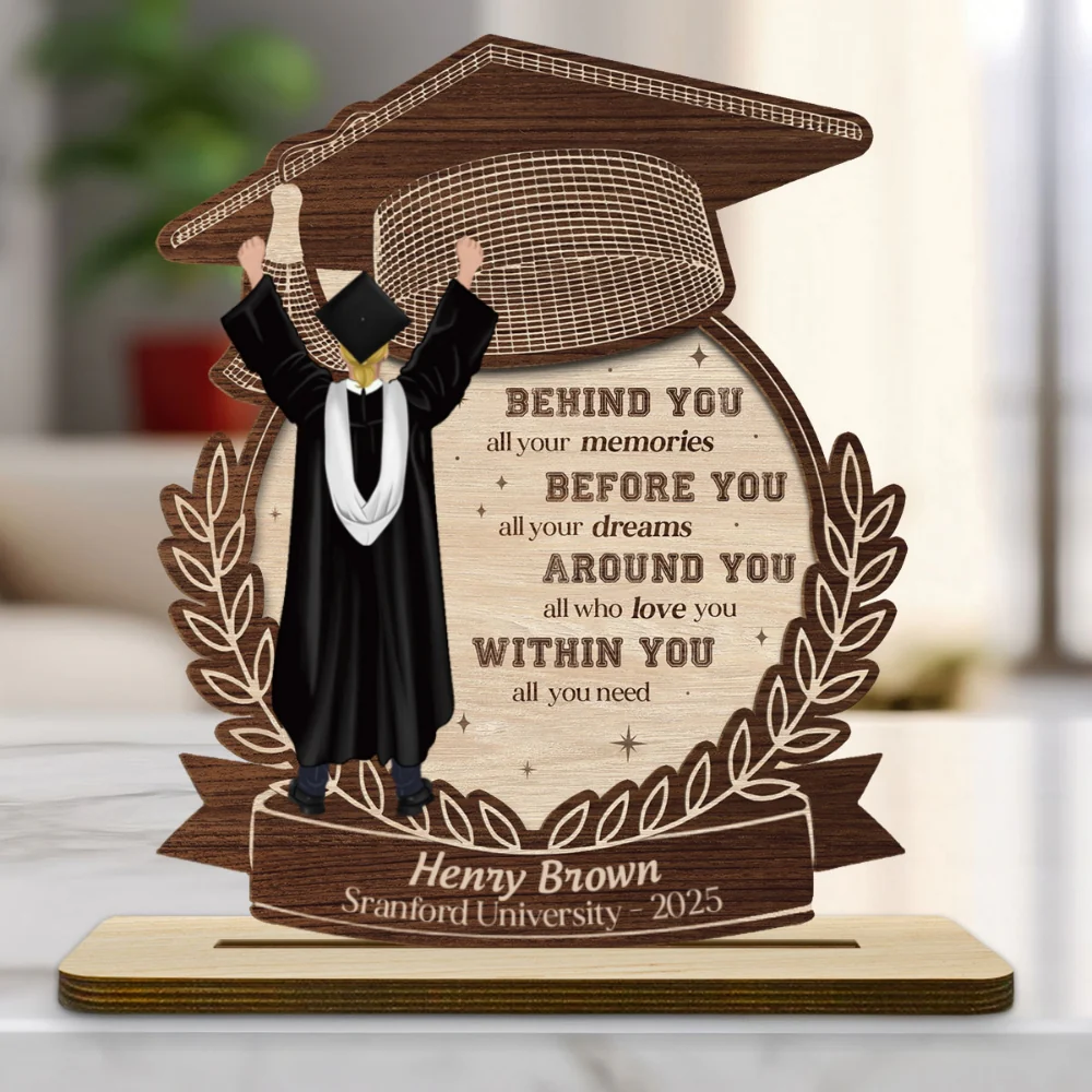 Happy Graduation We Love You - Personalized Custom 2-Layer Wood Plaque With Flat Base - Image 6
