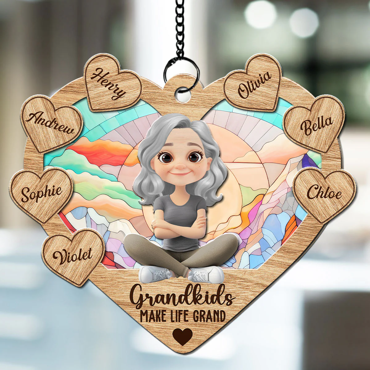 Happy Grandmother And Kids - Personalized Custom Suncatcher - Image 3