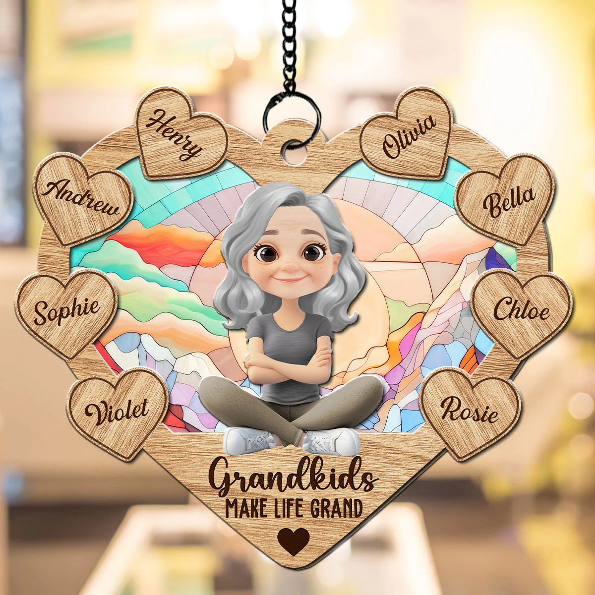 Happy Grandmother And Kids - Personalized Custom Suncatcher - Image 4