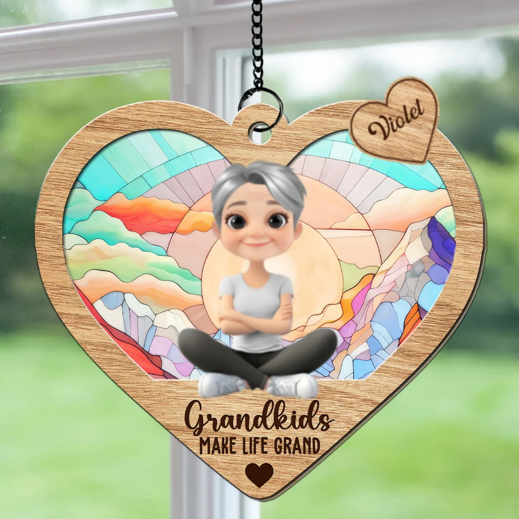 Happy Grandmother And Kids - Personalized Custom Suncatcher - Image 6