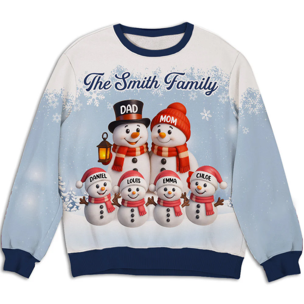 Happy Holiday Season Snowman Family - Personalized Custom All-Over-Print Sweatshirt - Image 5