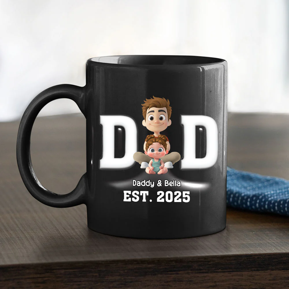 Happy Kids With Dad - Personalized Custom 3D Inflated Effect Mug - Image 2