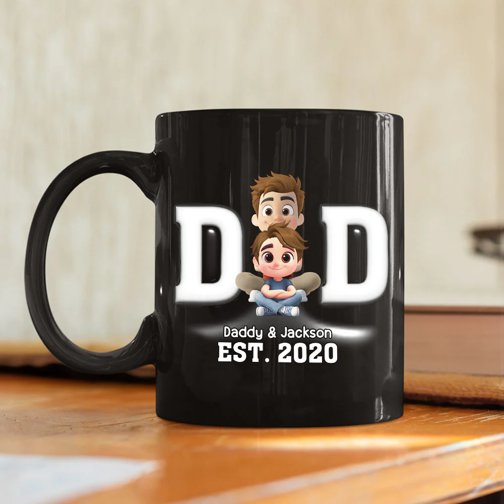 Happy Kids With Dad - Personalized Custom 3D Inflated Effect Mug - Image 3