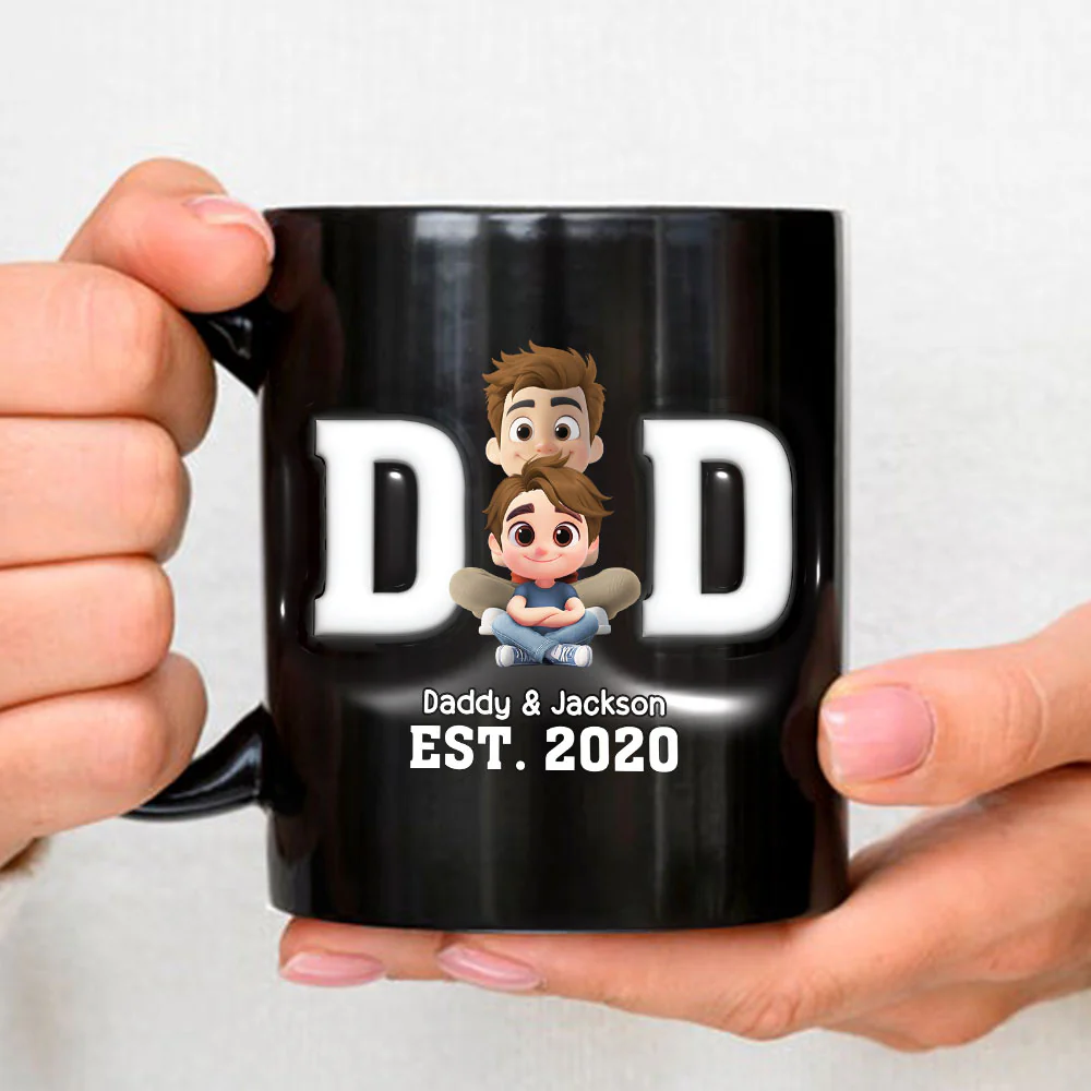 Happy Kids With Dad - Personalized Custom 3D Inflated Effect Mug - Image 4