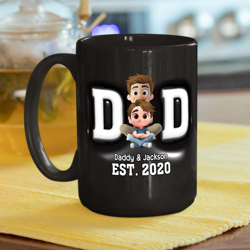 Happy Kids With Dad - Personalized Custom 3D Inflated Effect Mug - Image 9
