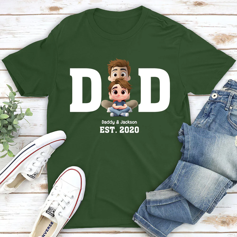 Happy Kids With Dad - Personalized Custom Shirt - Image 3