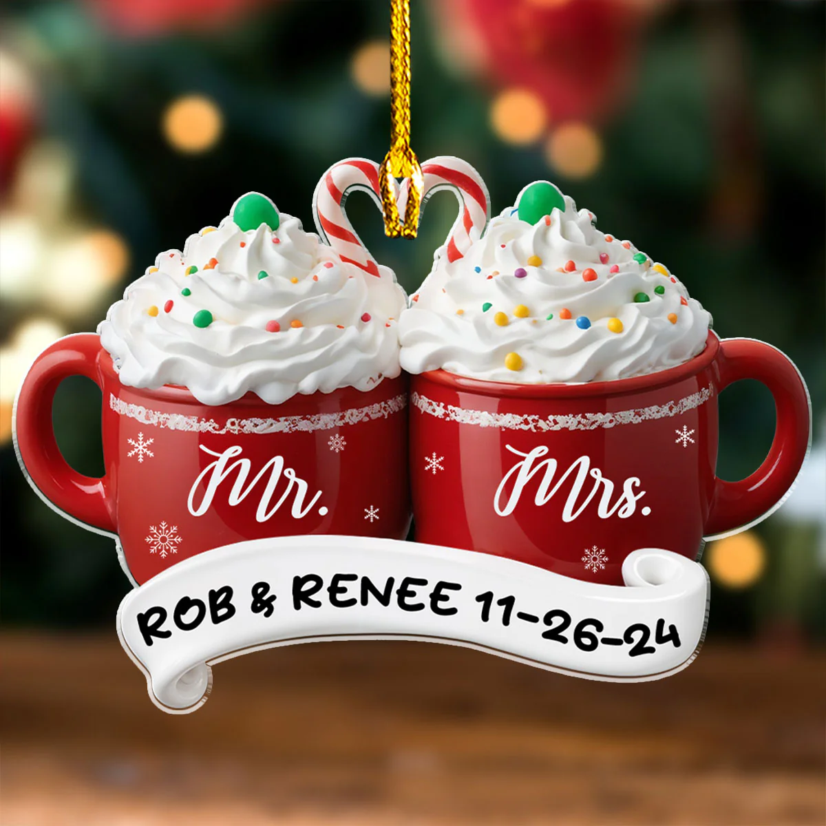 Happy Mr And Mrs - Personalized Custom Acrylic Ornament - Image 2