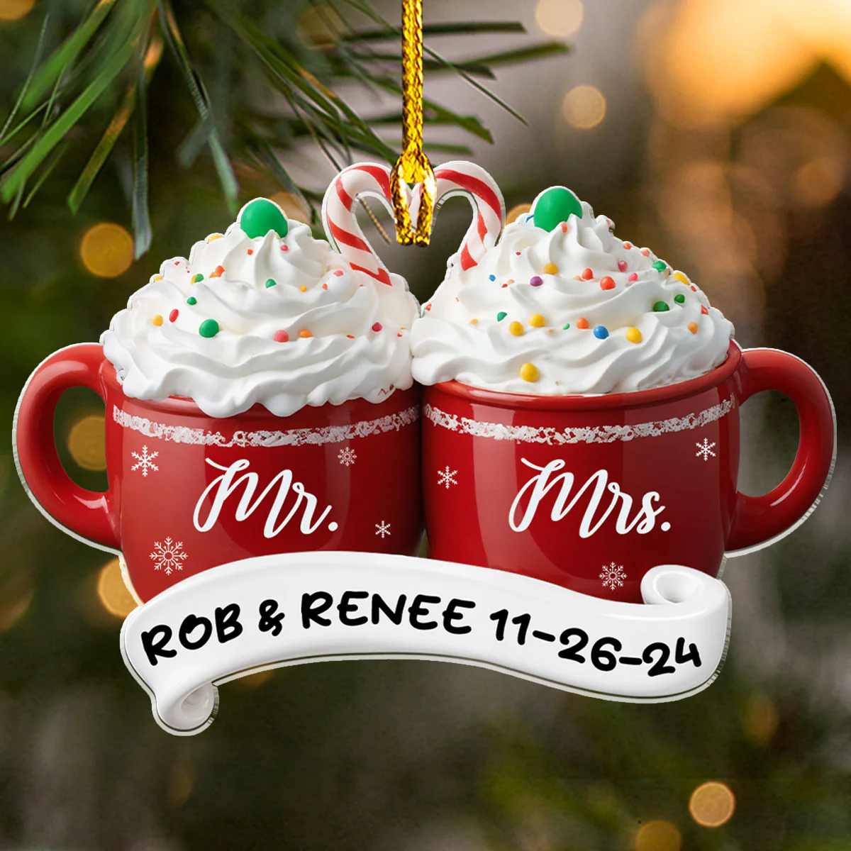 Happy Mr And Mrs - Personalized Custom Acrylic Ornament - Image 3