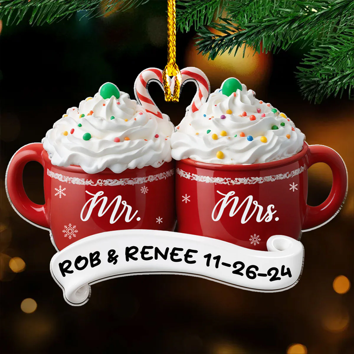 Happy Mr And Mrs - Personalized Custom Acrylic Ornament - Image 4