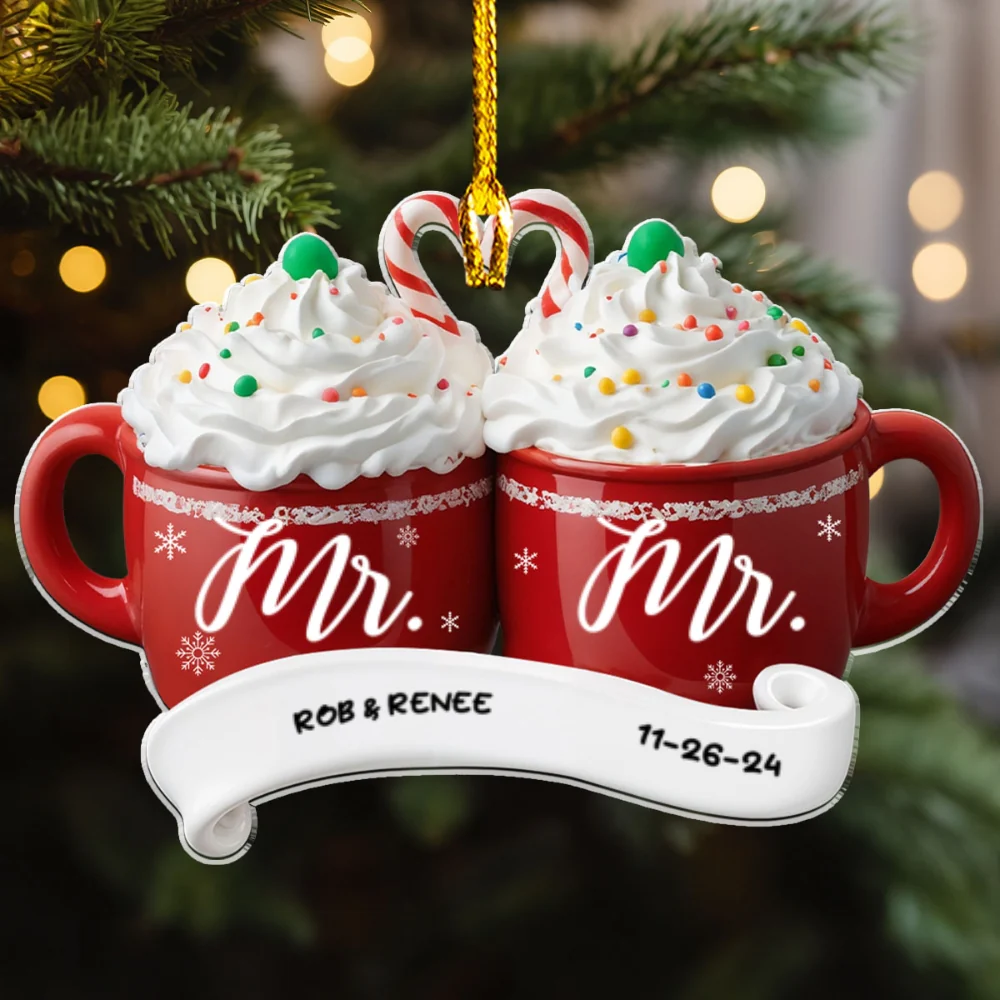 Happy Mr And Mrs - Personalized Custom Acrylic Ornament - Image 5