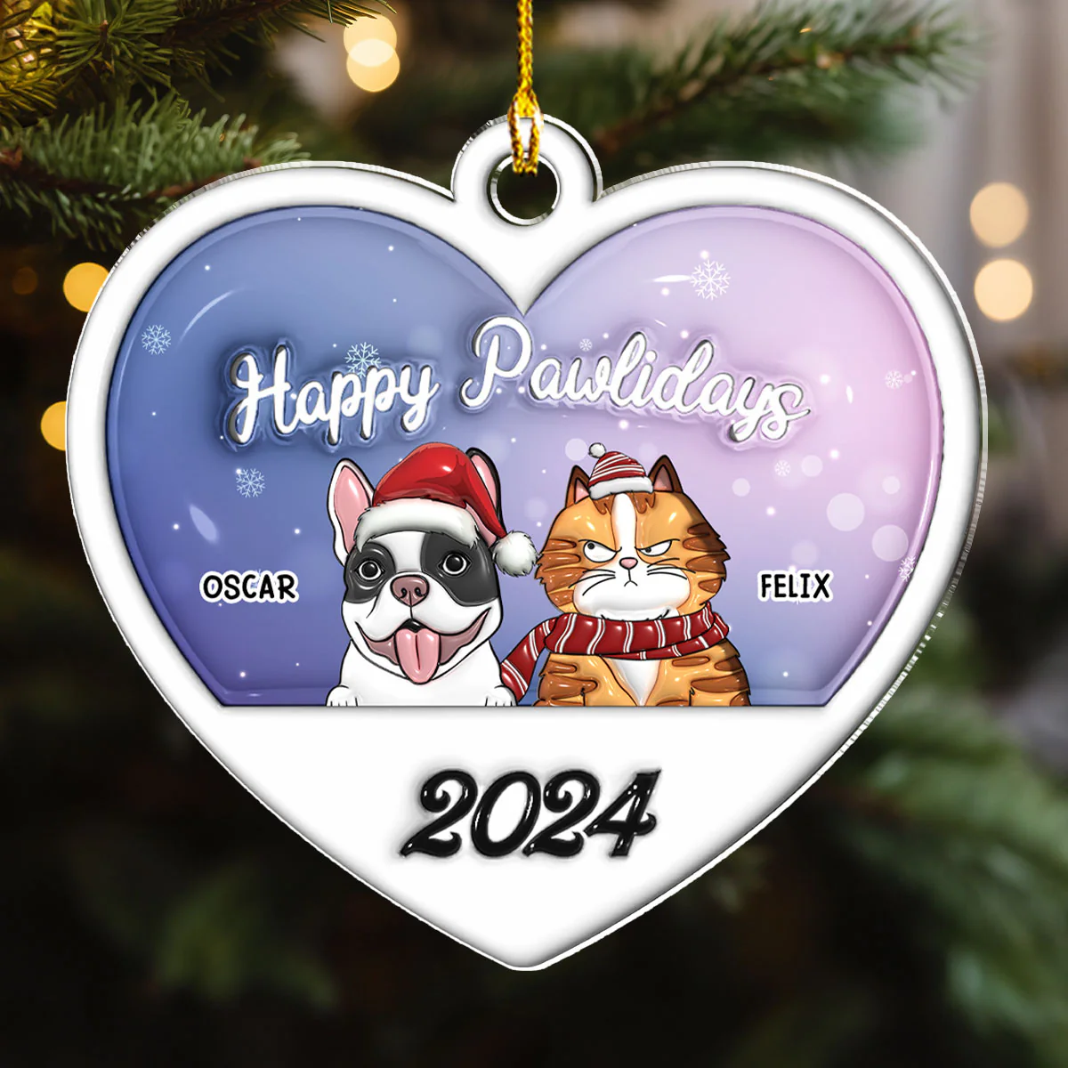 Happy Pawlidays 2024 - Personalized Custom 3D Inflated Effect Acrylic Ornament - Image 3