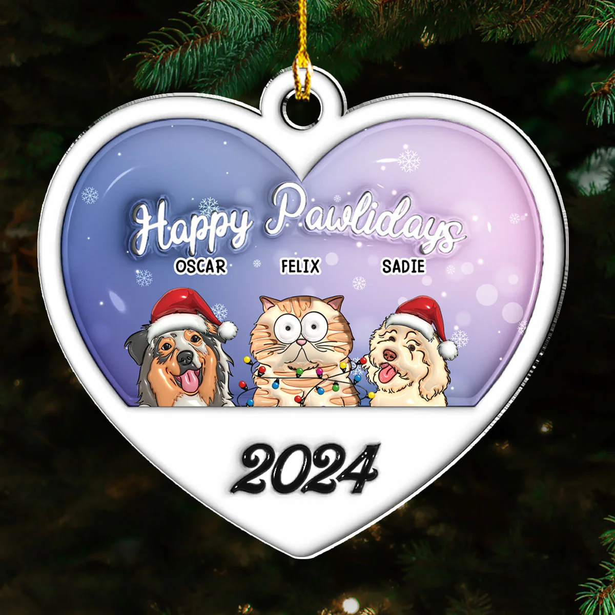 Happy Pawlidays 2024 - Personalized Custom 3D Inflated Effect Acrylic Ornament - Image 4