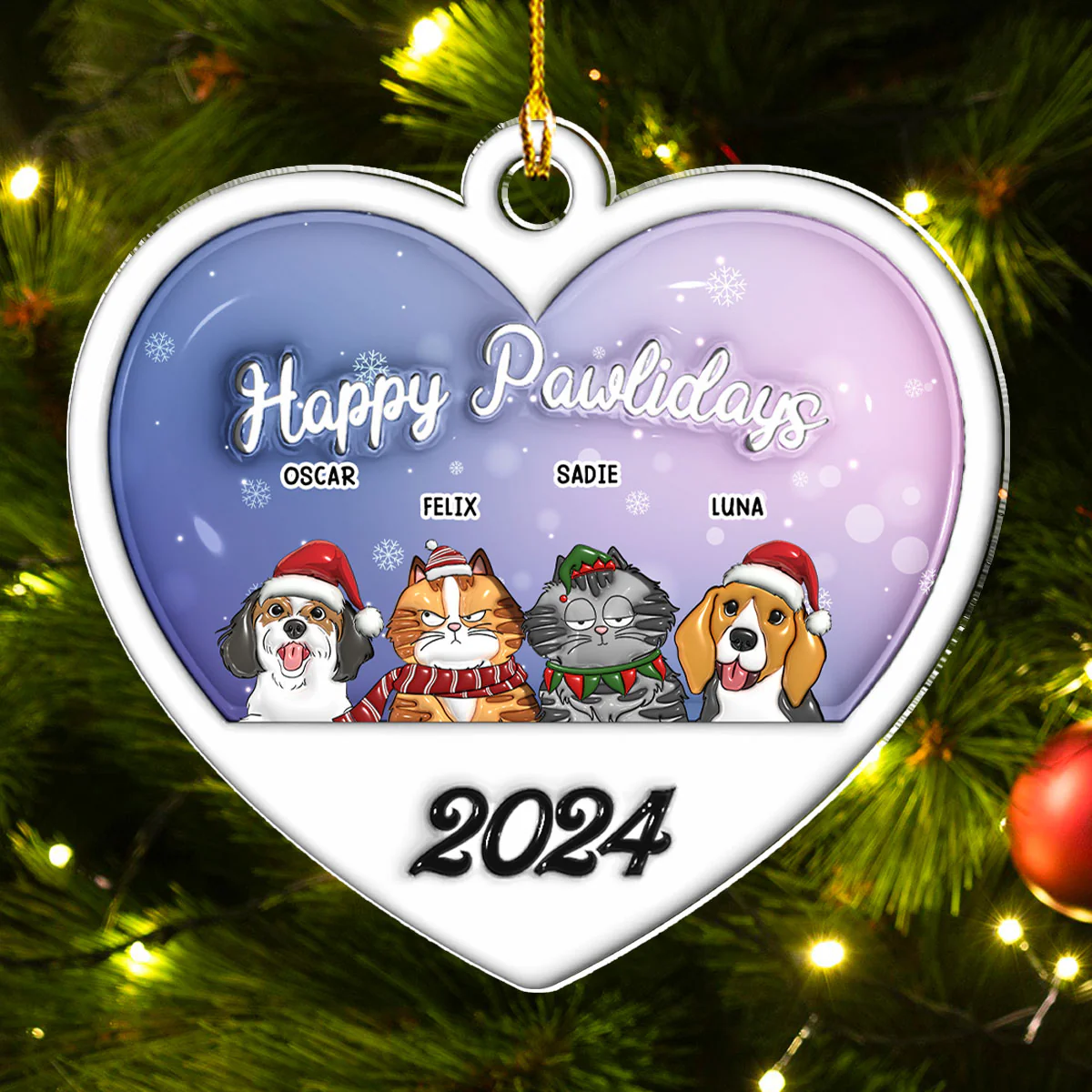 Happy Pawlidays 2024 - Personalized Custom 3D Inflated Effect Acrylic Ornament - Image 5