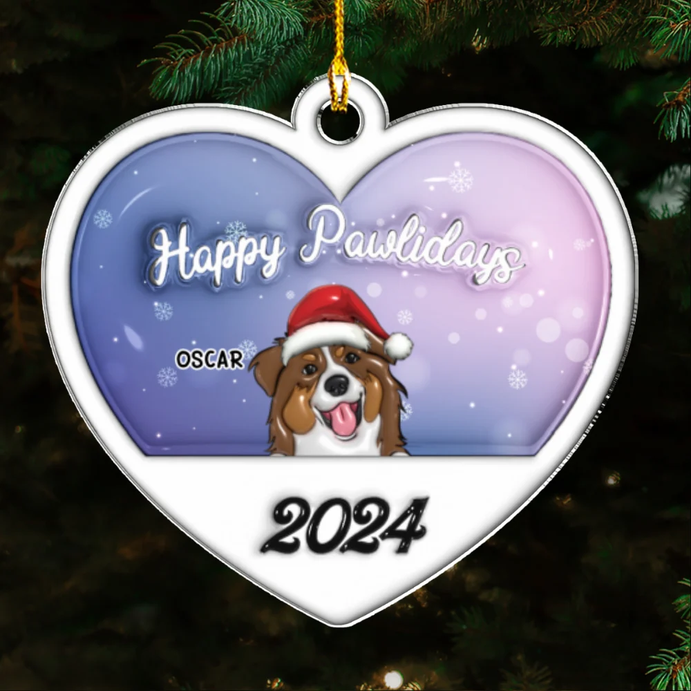 Happy Pawlidays 2024 - Personalized Custom 3D Inflated Effect Acrylic Ornament - Image 6