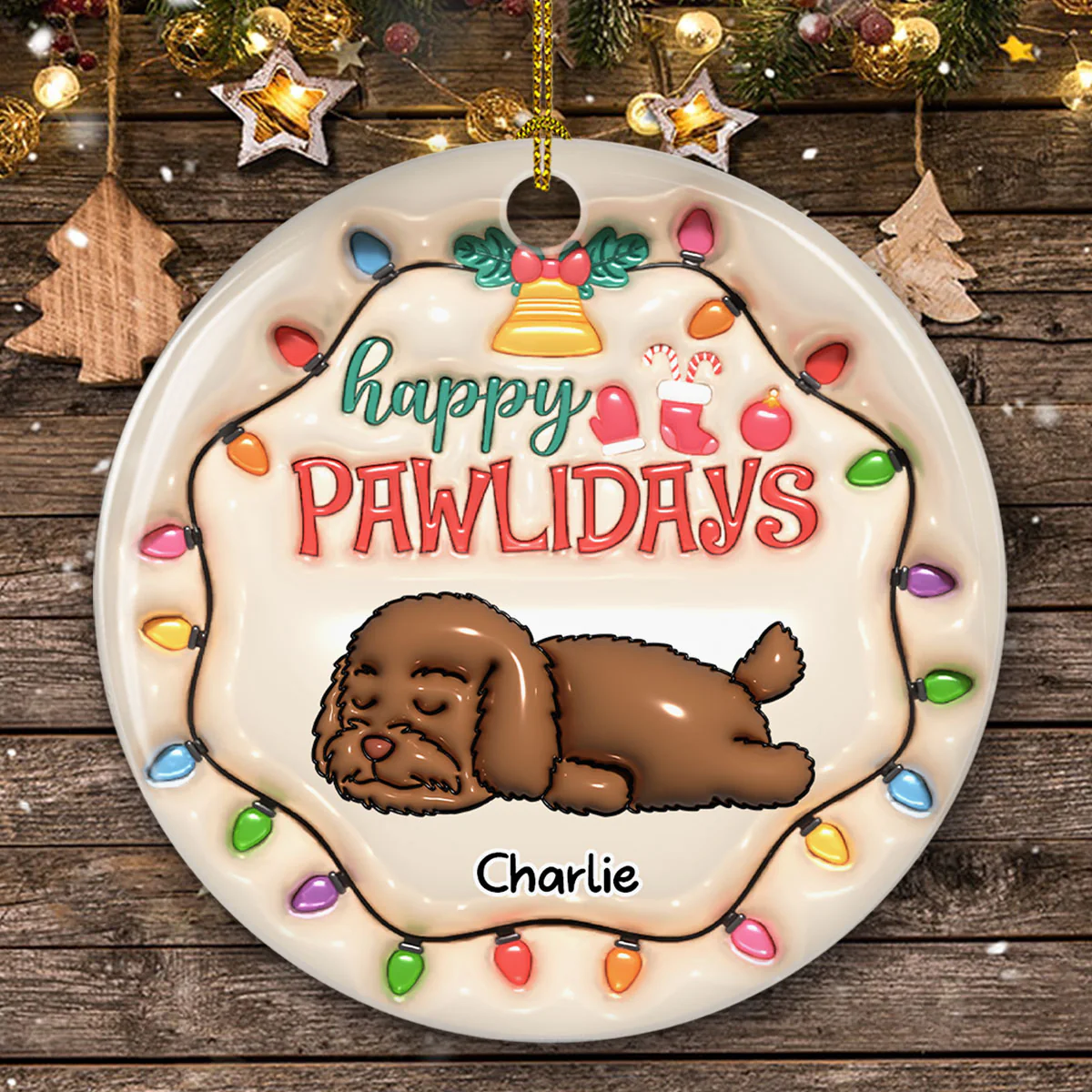 Happy Pawlidays - Personalized Custom 3D Inflated Effect Ceramic Ornament - Image 3