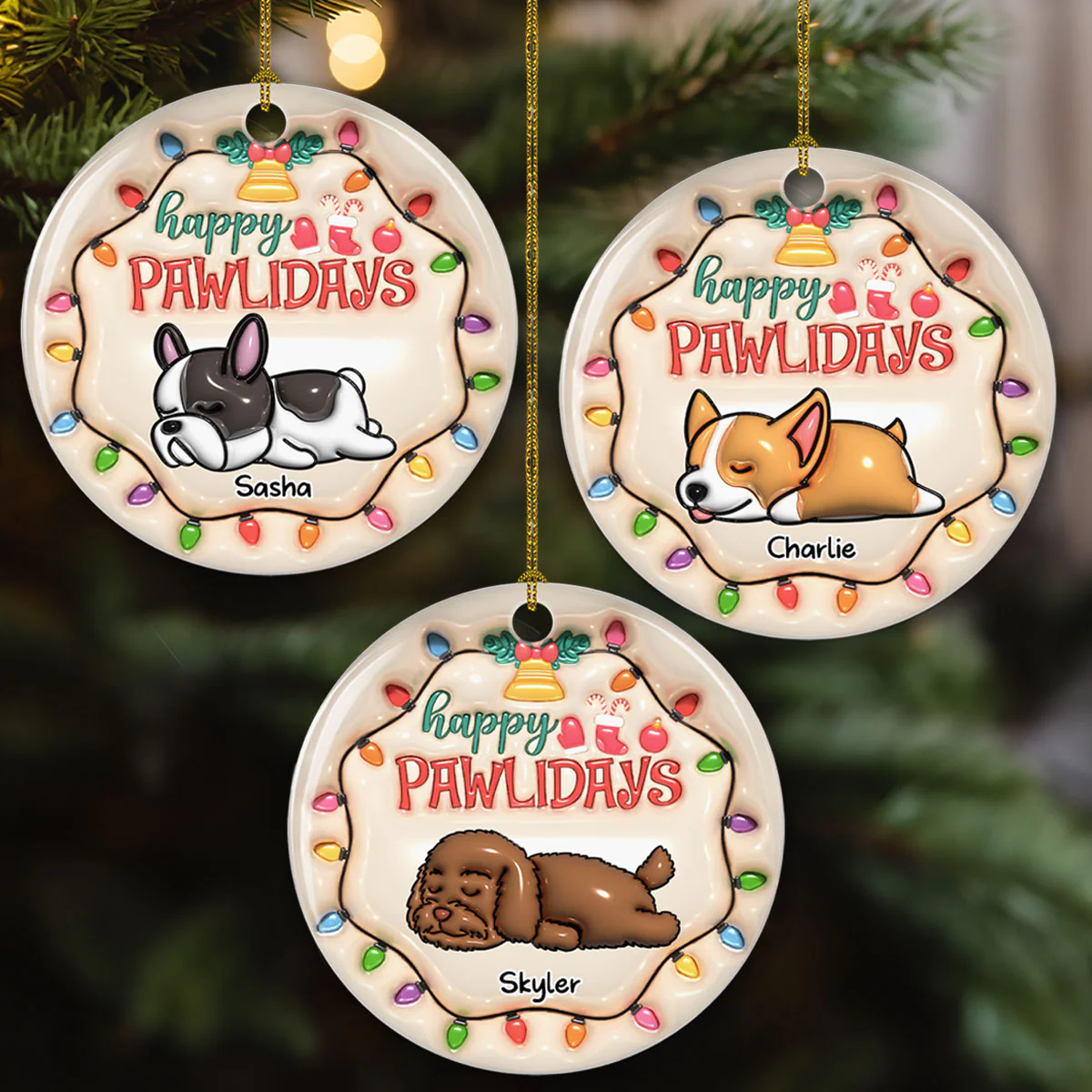 Happy Pawlidays - Personalized Custom 3D Inflated Effect Ceramic Ornament - Image 4