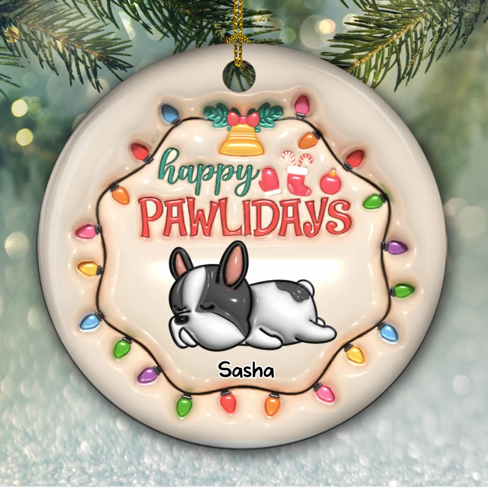 Happy Pawlidays - Personalized Custom 3D Inflated Effect Ceramic Ornament - Image 5
